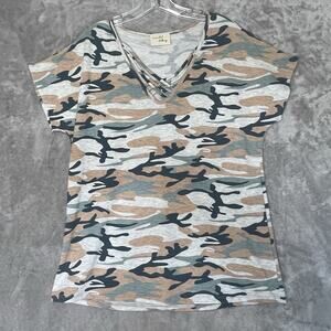 Moonshot Clothing Top Womens Small Camo V Neck T Shirt Tee Short Sleeve USA Made